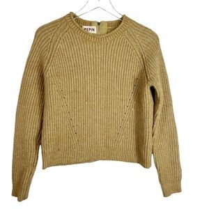 PEPIN Tan Crewneck Crop Cable knit Sweater Raglan Sleeve Size Large